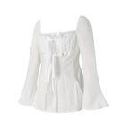 Square Collar Lace Up Flare Sleeve Shirt