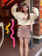 Kawaii Animal Print Cropped Sweatshirt