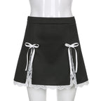 Cute Black Maid Lace Trim Mini Skirt 90s Party Summer Aesthetic Casual E-Girl Kawaii Korean Japanese Harajuku