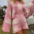 Floral Knit Long Sleeve Pullover + Shorts