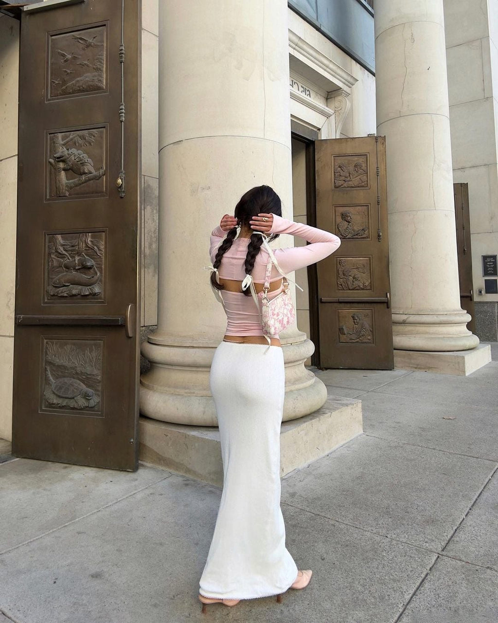 2PCS Pink Tube Top + Long Sleeve Cropped Shawl