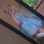 Cute Sexy Blue Cloud Sky Princess Square Neck Puff Sleeve Mini Party Dress Summer Aesthetic E-Girl Kawaii Korean Japanese Harajuku