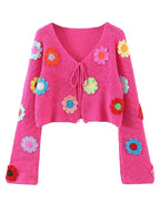Pink Flower Crochet Top + Flare Sleeve Sweater