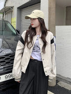Beige Patchwork Bomber Jacket
