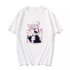 Cute Pink Black Sweet Vintage Anime Girl Cartoon Loose Short Sleeve Shirt Tee T-shirt Summer Casual E-Girl Kawaii Korean Japanese Harajuku Streetwear