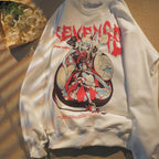 Cute Black Anime Girl Cartoon Print Long Sleeve Shirt Sweatshirt Pullover Goth Punk Aesthetic Casual Summer E-Girl Kawaii Korean Japanese Harajuku