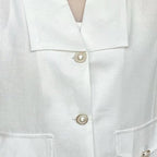 White Pearl Button Tweed Short Sleeve Blouse