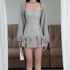 2PCS Vertical Stripe Slip Dress + Jacket