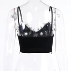 Cute Sexy Black Lace Trim Cross Goth Punk Backless Crop Top Tank Sleeveless Shirt Summer Casual E-Girl Kawaii Korean Japanese Harajuku Streetwear