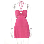 Pink Cut Out Halter Backless Dress