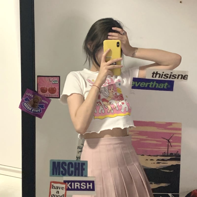 Angel Print Ruffle Short Sleeve T-shirt