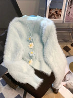 Fluffy Flower Button Cardigan