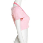 Pink Square Neck Crop Top