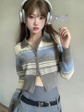 Striped Zipper Knit Cropped Jumper