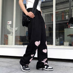 Black Skeleton Print Loose Waist Wide Leg Pants
