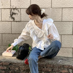White Ruffle Long Sleeve Blouse