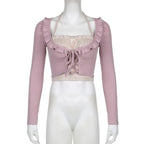 Purple & White Patchwork Ruffle Halter Crop Top
