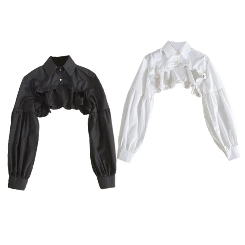 Puff Ruffle Collar Long Sleeve Blouse