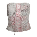 Pink Floral Ribbon Lace Up Corset Top
