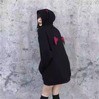 Cute Black Demon Wing Devil Horns Oversized Hoodie Long Sleeve Shirt Sweater Sweatshirt Punk Goth E-Girl Kawaii Korean Japanese Harajuku Streetwear