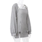 2PCS Vertical Stripe Slip Dress + Jacket