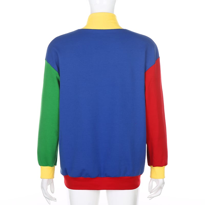 Cute Rainbow Cool Letter Embroidery Aesthetic Sweatshirt Long Sleeve Shirt Turtleneck Top Casual E-Girl Kawaii Korean Japanese Harajuku Streetwear