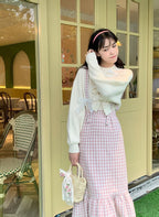 Pink Plaid High Waist Long Skirt