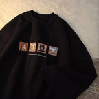 Cute Picture Frame Embroidery Velvet Thick Round Neck Sweatshirt Oversize Hoodie Pullover Sweater E-Girl Kawaii Korean Japanese Harajuku Streetwear