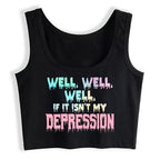 Cute Black Pastel Depression Crop Top Tank Sleeveless Shirt Goth Punk Aesthetic Casual E-Girl Kawaii Korean Japanese Harajuku