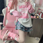 Cat Anime Print Loose Stripe Long Sleeve T-shirt