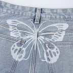 Cute 90s Buttery Print Casual Baggy Straight High Waist Mom Blue Denim Jean Bottom Pant Aesthetic E-Girl Kawaii Korean Japanese Harajuku Streetwear
