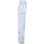 Blue & White Zebra Print High Waist Pants