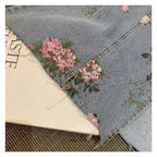 Cute Vintage Flowers Print Maxi Denim Skirt High Waist Open Split Straight Summer Aesthetic Casual E-Girl Kawaii Korean Japanese Harajuku
