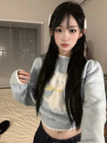 Kitten Print Cropped Sweater