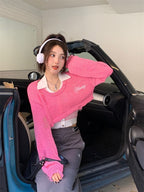 Pink Y2K Oversized Cropped Smock Sweater