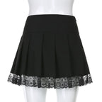 Black Bow Lace Up Pleated Mini Skirt