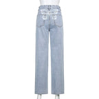 Cute 90s Buttery Print Casual Baggy Straight High Waist Mom Blue Denim Jean Bottom Pant Aesthetic E-Girl Kawaii Korean Japanese Harajuku Streetwear