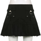 Black Denim Pleated Skirt