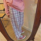 Cute Pastel Pink Checkered Plaid Pants Autumn Punk High Waisted Causal Loose Trouser Hip Hop Bottoms E-Girl Kawaii Korean Japanese Harajuku Streetwear
