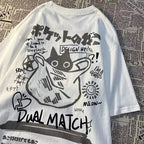 Cat Cartoon Print Loose Short Sleeve T-shirt