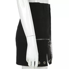 Sexy Black Goth Punk Demin Metal Chain Patchwork High Waisted Mini Skirt Zipper Split A-line E-Girl Kawaii Korean Japanese Harajuku Retro Streetwear