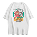Vintage Anime Ramen Noodle Cartoon Print Loose White Short Sleeve Short T-shirt Top Causal Summer E-Girl Kawaii Korean Japanese Harajuku Streetwear