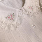 White Floral Embroidery Peterpan Collar Blouse