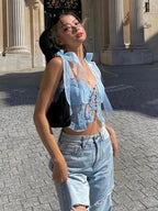 Blue Lace Bandage Crop Top