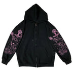 Black Skull Sword Print Zip Up Hoodie