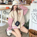 Pink Patchwork Oversized Varsity Jacket