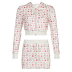 2PCS Rabbit Print Tracksuit Hoodie + Mini Skirt Set