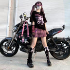 Black Bear Bow Cartoon Print Short Sleeve Tee Shirt T-shirt Top Goth Punk Causal Summer E-Girl Kawaii Korean Japanese Harajuku Streetwear
