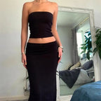 2PCS Black Tube Top + Maxi Skirt Set