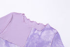 Cute Purple Sequin Ruffle Hem Patchwork Sexy Crop Top Short Sleeve Shirt Tee T-shirt Summer Casual E-Girl Kawaii Korean Japanese Harajuku Streetwear